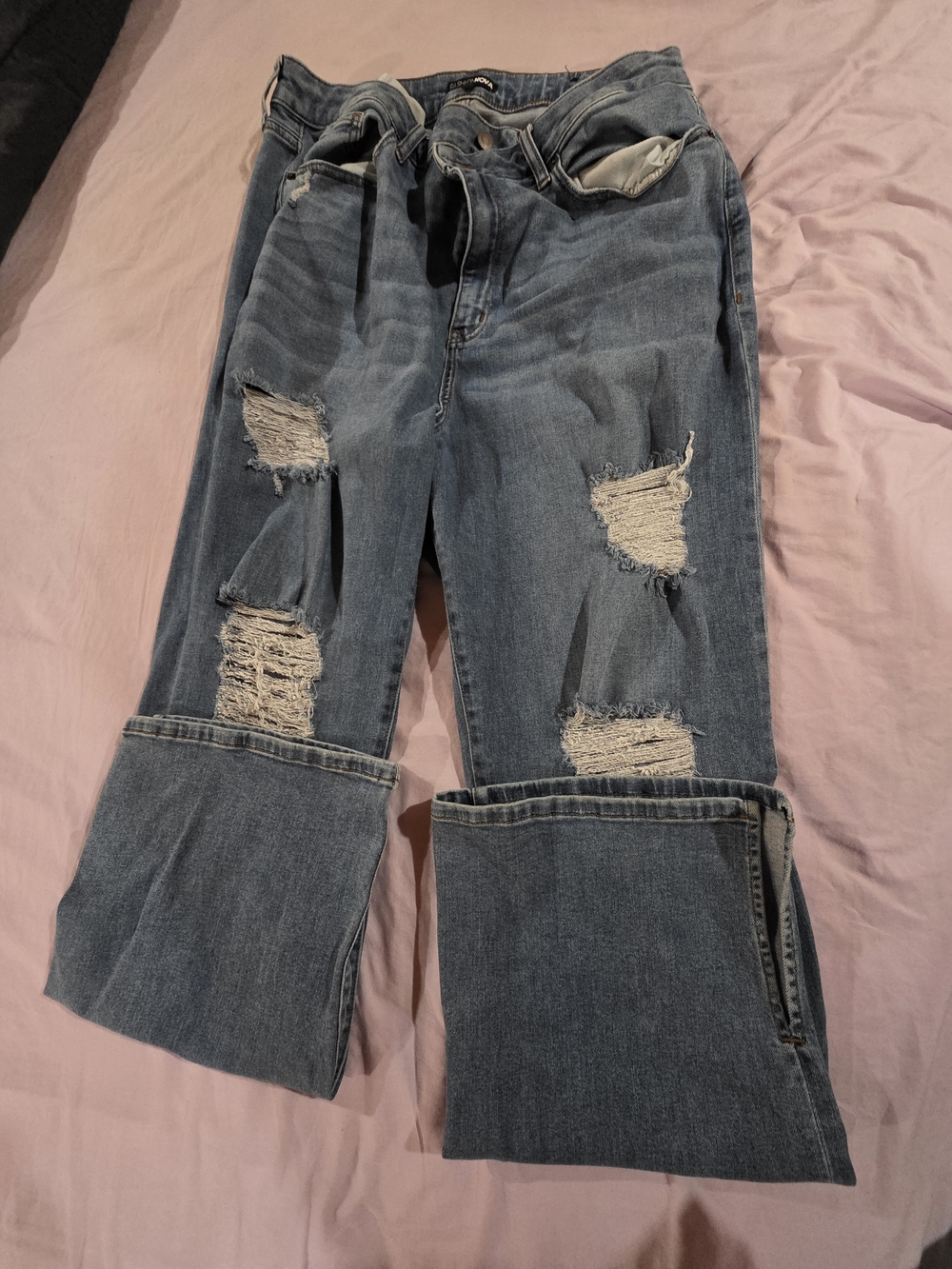 Women's Distressed Wide Cuff Blue Jeans